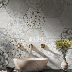 French-Style Candy-Glazed Cement Hexagonal Tiles, Vintage Pattern Tiles, Bathroom Floor Tiles, Restaurant Balcony Non-Slip Hexagonal Tiles