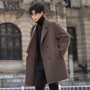 
High-end woolen woolen coat men's mid-length autumn and winter double-sided velvet thickened Nizi windbreaker coat Maillard