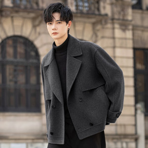 
Double-breasted wool suit, men's woolen coat, short double-sided velvet coat, autumn and winter high-end casual suit