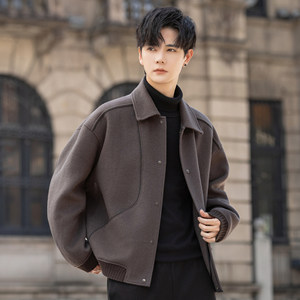 
High-end woolen woolen jacket men's jacket 2026 new autumn and winter trendy lapel double-sided velvet short coat
