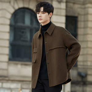 
Double-sided velvet coat men's wool woolen coat short autumn and winter thickened lapel jacket men's high-end trend