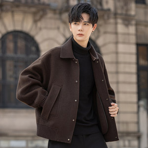 
100 pure wool woolen jacket men's double-sided fleece jacket new autumn and winter short coat thickened detachable collar