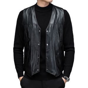 
Middle-aged and elderly men's leather vests for autumn and winter plus velvet and thickened dad's winter leather vests to keep the elderly leather vests casual