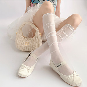 Night classroom white calf socks for women in summer ballet style curled mid-calf socks spring jk stockings long