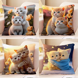 Cute Cat Pillowcase Couple Cat Pillow Sunset Kitten Bedside Pillow Car Cushion Living Room Pillow Pillowcase