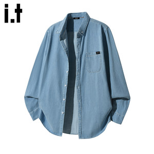
it:5cm/FIVECM handsome blue lapel denim shirt men's 2025 spring and autumn loose casual top