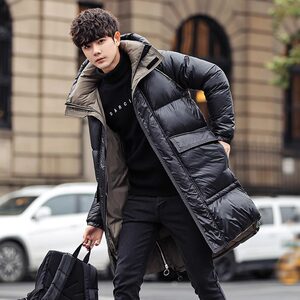 
Shiny down jacket men's mid-length plus velvet thickening 2025 winter disposable coat Korean style trendy handsome warm top