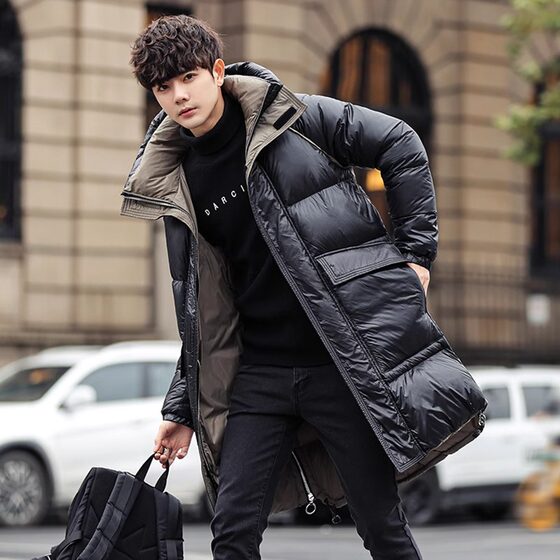 
Shiny down jacket men's mid-length plus velvet thickening 2025 winter disposable coat Korean style trendy handsome warm top