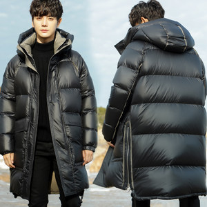 
Down jacket men's mid-length loose winter new hooded glossy coat Korean style trendy brand thickened warm and cold clothing