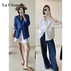 La Chapelle White Linen Loose Long-Sleeve Shirt for Women, Summer 2026 New Style, Old Money Style, Lightweight Sun Protection Shirt
