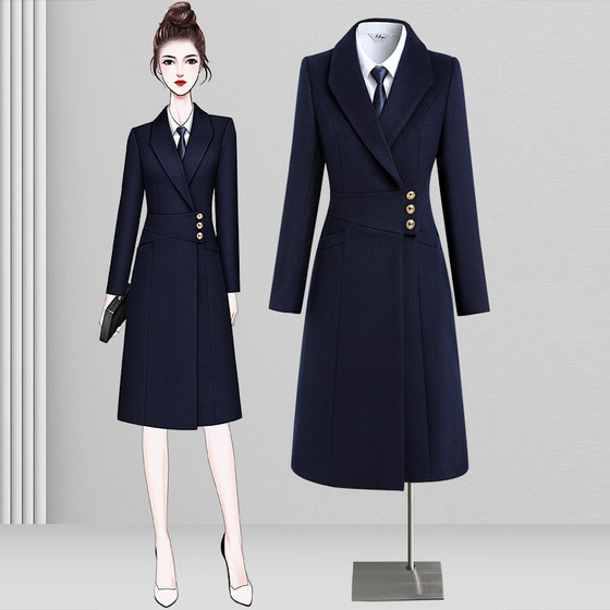 High-end professional wear woolen jacket for women with winter plus cotton thickened hotel front desk work clothes woolen clothes property workwear