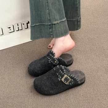 
Retro tweed Baotou half slippers for women wearing outerwear 2025