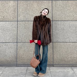 
Acropolis Sunset Imitation Mink Fur Coat Women's 2025 Autumn and Winter New Stand Collar Loose Warm Fur Coat