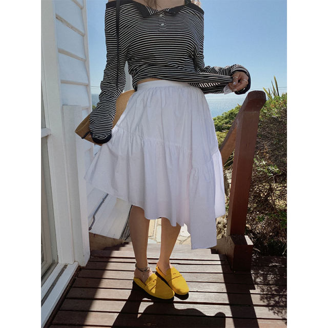 MOERSHOP Stunning Sex Rational Choice White Skirt Large Slide Skirt for Women Spring Irregular Short Skirt