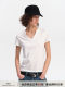 SMIIILE summer thin breathable V-neck cotton linen white top basic versatile fit right shoulder short-sleeved T-shirt for women
