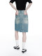SMIIILE retro light blue wash water and floral hip denim skirt for women in summer low waist slit straight skirt