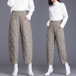 
Down pants women's outerwear fashion 2025 new autumn and winter plus velvet thickened warm cotton pants nine-point harem straight pants