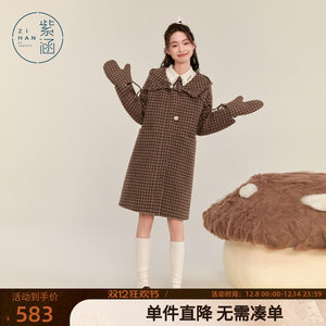 
Zihan mid-length hooded plaid wool coat for women's new winter sweet college versatile coat with gloves