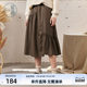 Zihan irregular stitching PU leather skirt women autumn new retro Mirad casual high waist A -line skirt
