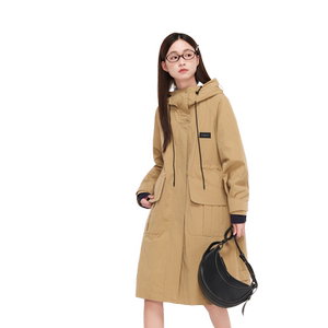 
Zihan workwear style medium-length hooded windbreaker for women in autumn new commuter large pocket loose casual over-knee jacket