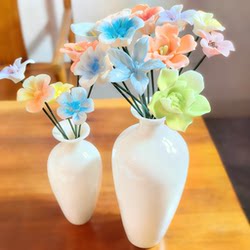 Dehua Ceramic Colorful Handmade Flower Vase, Hand-Painted Eternal Simulation Small Vase for Tea Ceremony, Living Room, Office, Gift Decoration