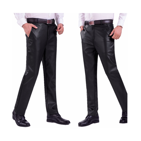 Summer thin leather pants men's loose straight pU leather pants single -layer motorcycle pants men's waterproof waterproof and old age