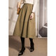 Khaki Autumn and Winter Skirt Women's Woolen Splicing Design Niche A-Line Skirt Pocket Midi-Length Skirt