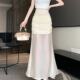 
Real-life shots and real-price spot design-sensing mesh splicing hip skirt Korean style wrinkled versatile long skirt fishtail skirt