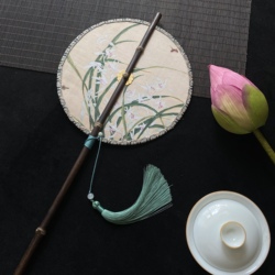 Antique Purple Bamboo Waist Fan | Chinese Style Tassel Fan