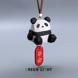 Creative Wood Carving Rice Ball Panda Handmade Rearview Mirror Car Hanging Cat Safe Car Pendant Friend Birthday Gift
