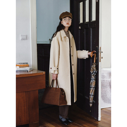 Guoe "starry Night Dream" Simple Stand-up Two-collar Woolen Coat With Dropped Shoulders, Loose Long Coat For Women 31125