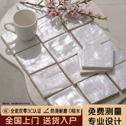 French-Style Vintage Pearl White Glazed Ceramic Shell Tiles Small Squares for Kitchen, Toilet, Bathroom Wall Tiles, Background Wall