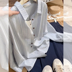 Age-Reducing Textured Niche Slimming Top 2026 Spring and Autumn New Casual Striped Turn-Down Collar Long-Sleeve Shirt for Women Loose Fit
