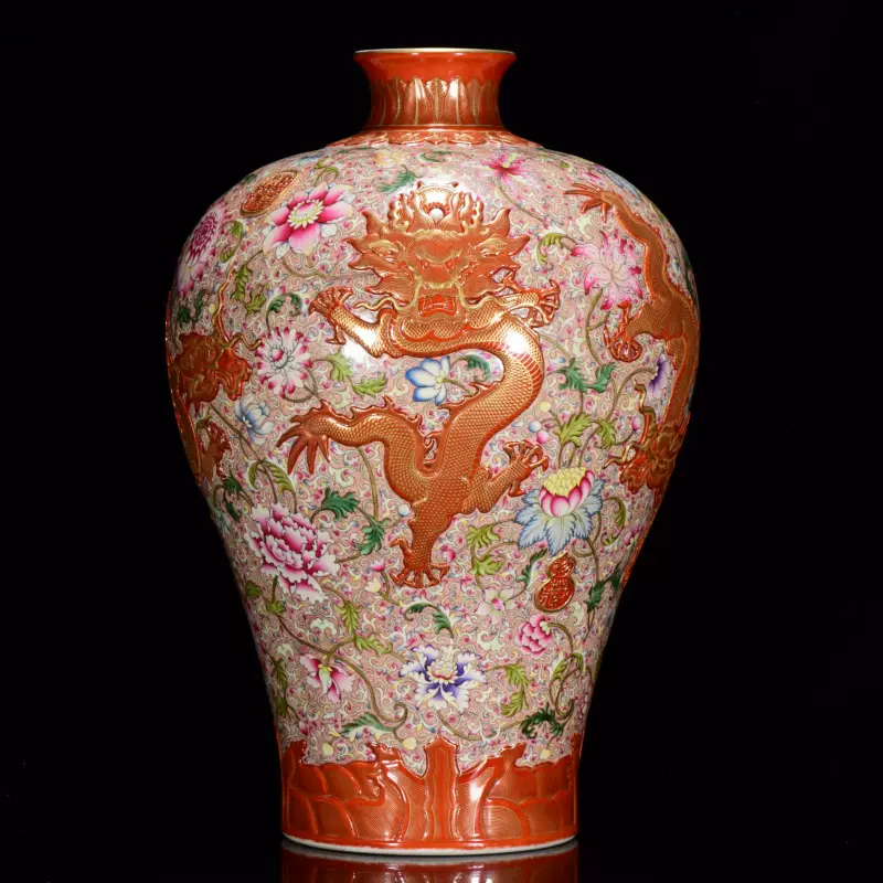 清乾隆年珐琅彩雕刻描金五龙纹梅瓶古董古玩古瓷器-Taobao