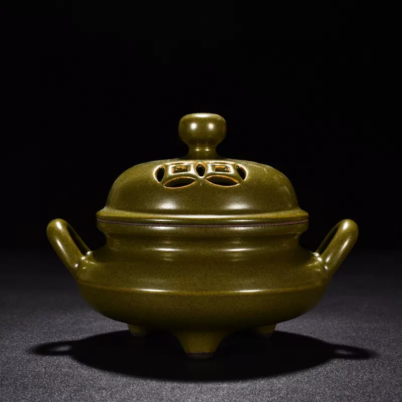 清乾隆茶叶末釉镂空双耳炉古董古玩古瓷器-Taobao