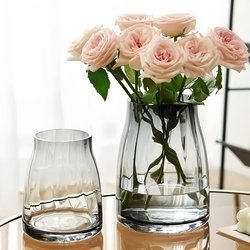 High-End Light Luxury Glass Vase Decoration for Living Room, Large Diameter Dining Table Flower Arrangement, Transparent Water-Cultured Fresh Flowers Rose Vase