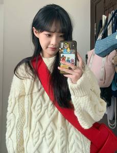 
Thickened version! Lazy style white twisted pullover sweater for women's autumn clothes new Korean version loose long-sleeved sweater trendy