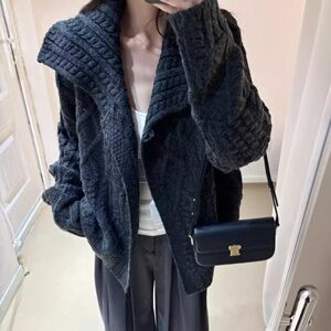 
Oversize! Large lapel twist single-breasted sweater cardigan for women spring new Korean style loose knitted top