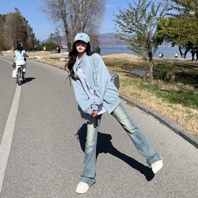 3MER Oh, three girls, wearing plaid stand-up collar jacket on both sides, spring and autumn loose design, men and women's retro jacket
