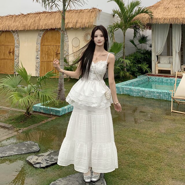 3MER Oh, the three girls are pure and horny atmosphere, lace splicing suspender dress, skirt, women's two-piece suit