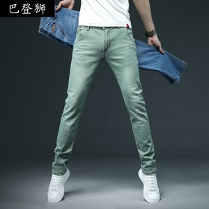 
2024 New Casual Jeans Men's Spring and Autumn Green Trendy Korean Style Boys' Versatile Stretch Slim Small Foot Pants