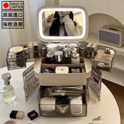 Japanese High-Quality Cosmetic Storage Box with Integrated Desktop Mirror, Makeup Organizer, Skincare Shelf, Storage Cabinet
