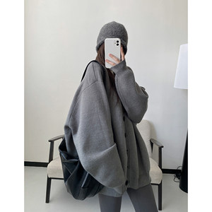 
sun grapefruit black bear spirit full of safety in autumn and winter, lazy and relaxed extra large jacket loose long-sleeved sweater cardigan