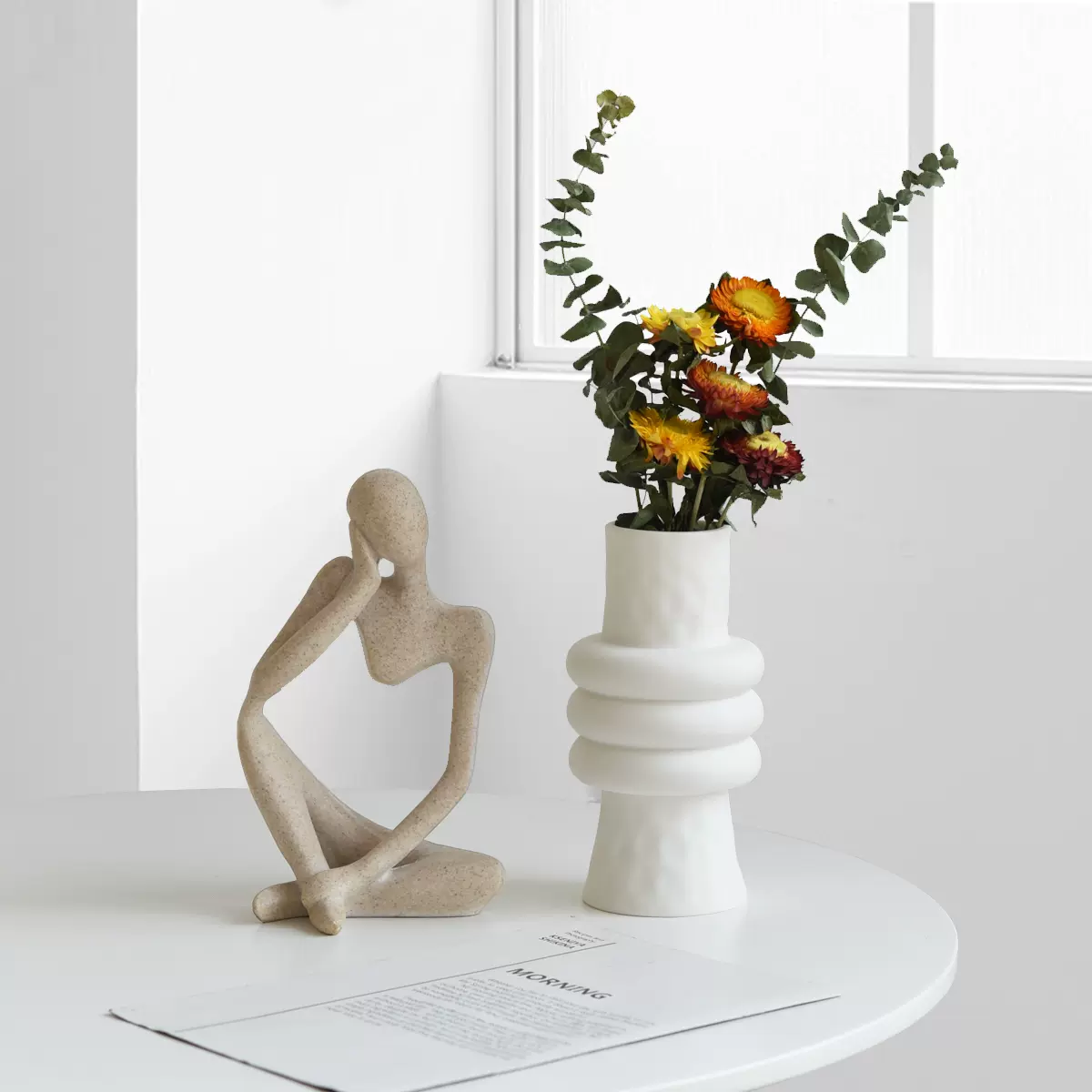 侘寂风个性艺术花瓶ins北欧黑白陶瓷花瓶摆件玄关干花插花装饰