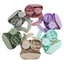 Mother and baby feeding tableware set Learn to eat training fork spoon baby meal plate bib supplement suction cup bowl set