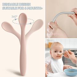 Baby food grade silicone twist spoon children learn to eat baby training complementary food feeding meal silicone spoon
