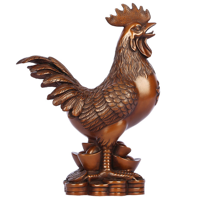 Copper rooster decoration Copper blessing chicken golden chicken reported zodiac chicken ingot chicken money chicken home decoration
