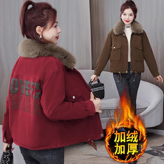 velvet thickened autumn and winter park overcoming women's cotton jacket large size denim jacket 2025 new hot short cotton jacket for women