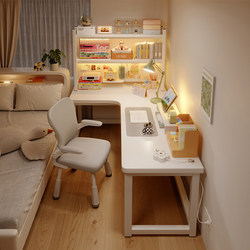 Corner Desk with Bookshelf Integrated Table for Student Bedroom Home Computer Desk L-Shaped Study Writing Desk Corner