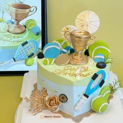2025 New Tennis Prince Cake Decoration Racket Trophy Handheld Boy and Girl Birthday Baking Decoration Ornament